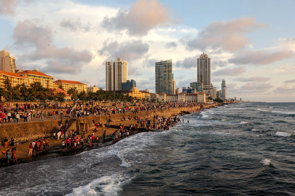 Colombo city skyline and Galle Face Green promenade