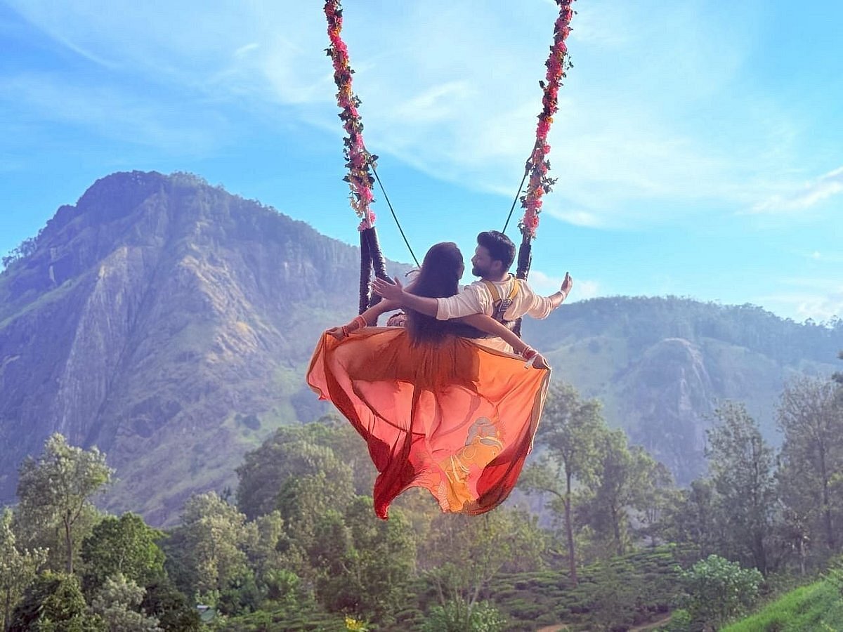 Ravana Waterfall and mountain tea estates in Ella